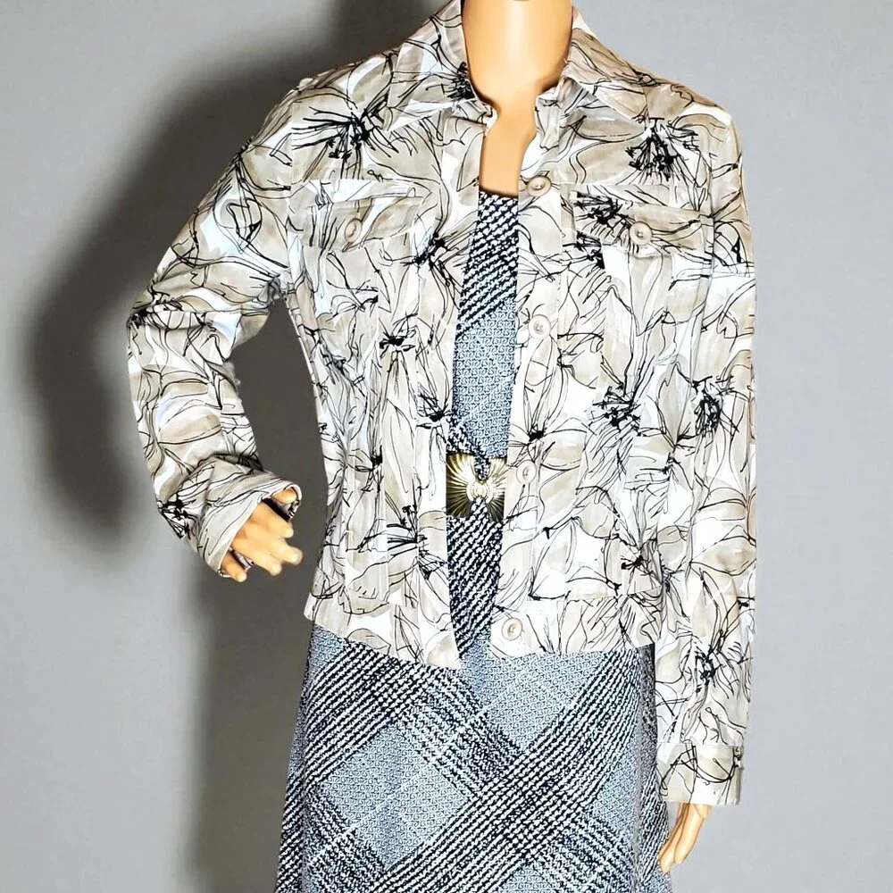 Rafaella 100% Cotton Jacket Pockets Floral Abstract Size M - y2k - Picture 2 of 5